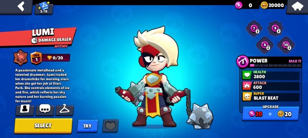 Unlocked Lumi brawlers shown in Brawlers menu in Null’s Brawl v61.420